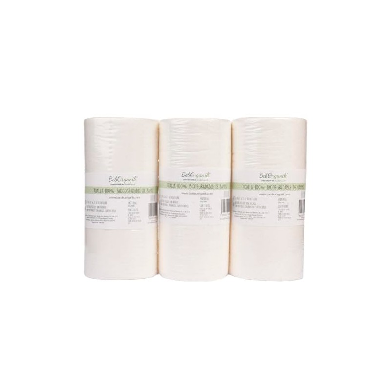 Kit De 3 Rollos Con 100 Toallas De Bambú Pre-cortada