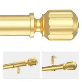 Gold Curtain Rods for Windows 66 to 120: 1 Inch Heavy Duty Drapery Rods with Modern Rod Finials - Adjustable Curtain Rod Set for Bedroom with Ceiling & Wall Mounted Brackets
