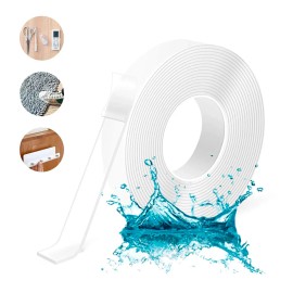 Cinta Doble Cara Tape Nano Adhesiva Transparente 2.5mts 1cm 2mm Lavable Reutilizable Alta Adherencia Gel A Prueba De Agua 1 Pieza Pared Oficina Supercies Lisa Metal Manualidades Papeleria Ntp-001