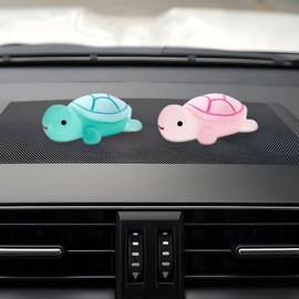DUSCOKE 2PCS Cute Tortoise Car Dashboard Ornament, Luminous Turtle Auto Rear View Accessories, Mini Resin Figurine Center Console Decoration for Car Interior, Home, Desk, Garden (Blue Green/Pink)