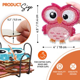 10 pcs Diamond Painting Coasters | Diamond Art Coasters | Owls Diamond Art Painting | Perfect Art Craft Gift for Owl Lover, Dad, Mom, Grandparents, Brother, Sister.