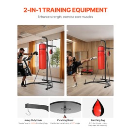 VEVOR 2 in 1 Punching Bag Stand, Steel Heavy Duty Workout Equipment, Adjustable Height Boxing Punching Bag and Speed Bag Stand, Freestanding Sandbag Rack, Holds Up to 140 lbs, for Home Gym Fitness