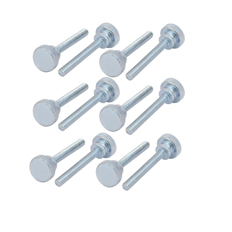 sourcing map Carbon Steel Flat Knurled Head Full Thread Thumb