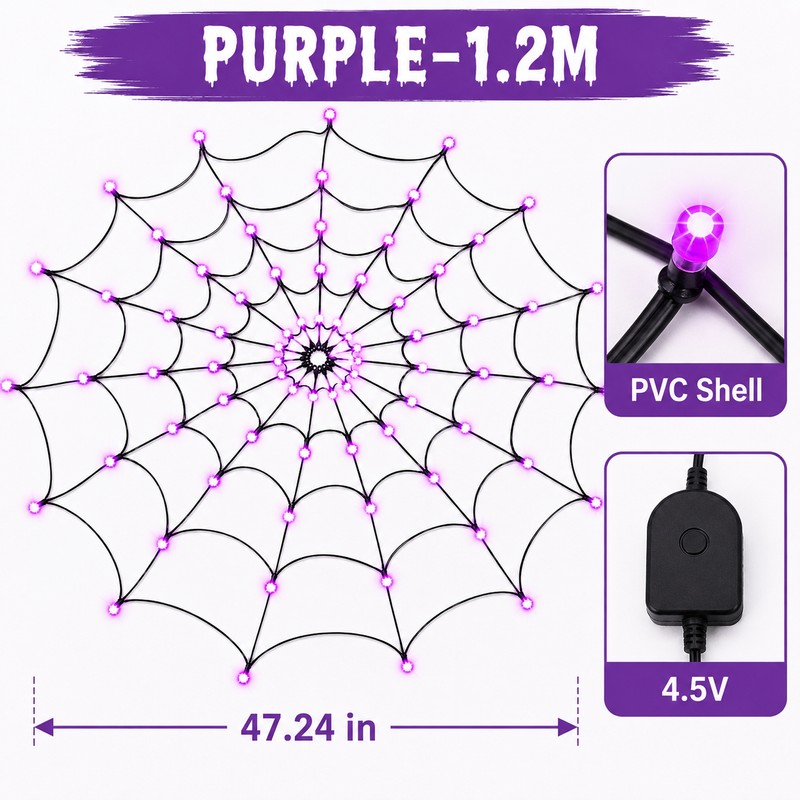 Halloween Spider Web LED Light for Party Décor – Purple