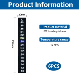 6Pcs Temperature Meter Sticker, Aquarium Water Thermometer, Stick-on Thermometer Strip 10-40°C for Turtle Tank, Tropical Fish, Reptile, Home Brew Fermentation, Fish Tank and Other Glass