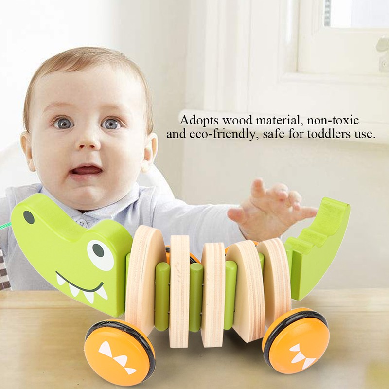 Toddler Child Crocodile Wooden Rope Toy Walk A Long Pull