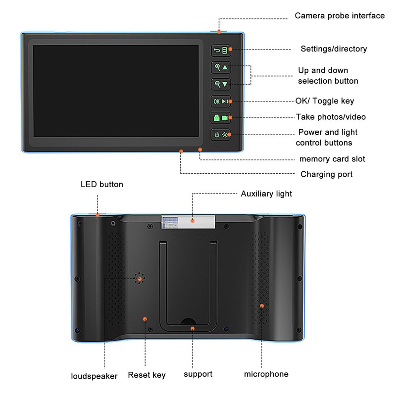 Handheld Industrial Endoscope HD 7in 7.9mm Dual Lens IP67 ABS