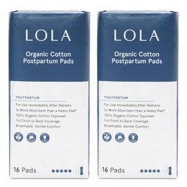 LOLA Compresas Posparto De Algodón Orgánico, 32 Unidades, Ultraabsorbentes Y Extralargas, Para La Noche Y Con Cobertura Total, Esenciales Para El Posparto.
