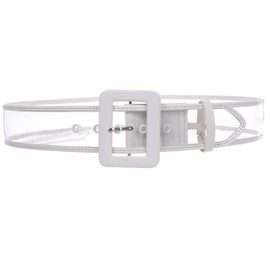 Women's 2" Wide Color-Trimmed Patent Leather Transparent Jelly Clear Belt, White | M/L - 36"