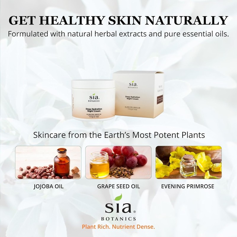 Sia Botanics Deep Hydration Night Face Cream (118ml4oz jar) |Jojoba
