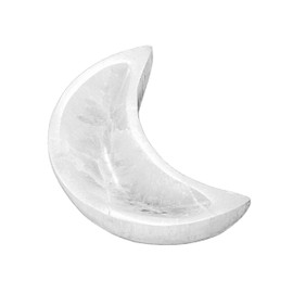 NKlaus Selenite Moon Bowl 10.5 x 4.5 x 2.5 cm - Moon-Shaped Selenite Bowl for Healing Stones and Jewellery, Ideal for Meditation and Spiritual Spaces, Handmade for Energy Work 16351