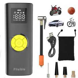 Air Compressor Portable Tire Inflator, 9000mAh Electric Air Pump, 150PSI Bike Pump Cordless Fast Inflate with Pressure Gauge & LED Light & LCD Display for Cars, Bikes, Balls, Motorcycles,Yellow