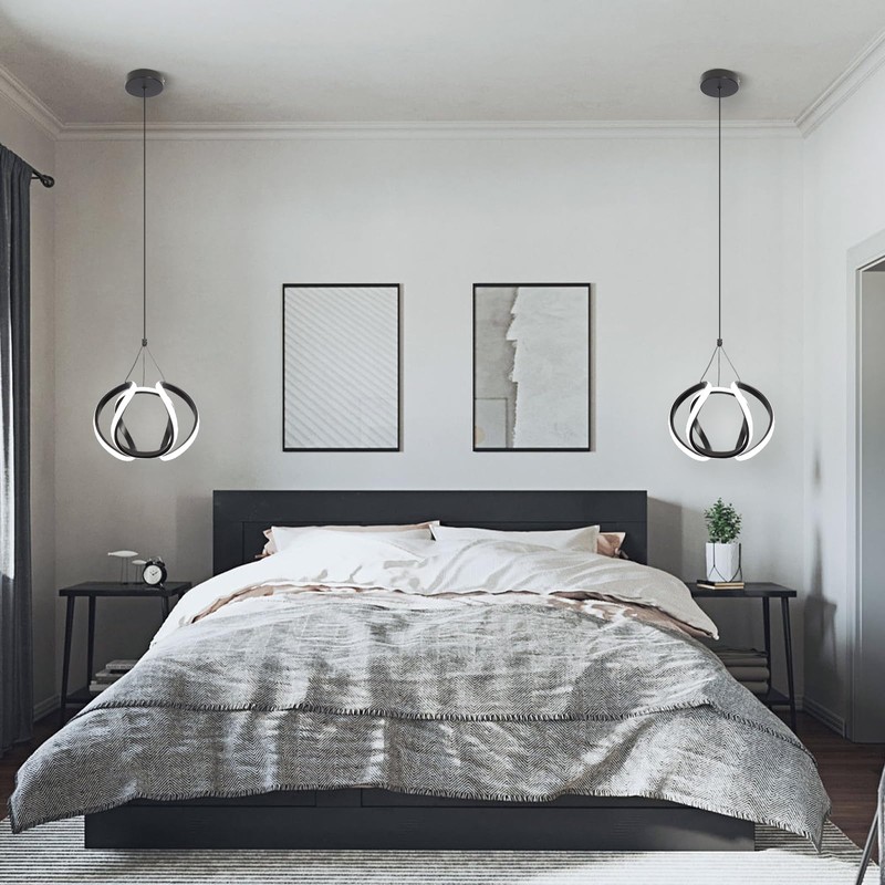 CANEOE Modern Led Pendant Light Fixtures, 5500K Black Pendant Lighting