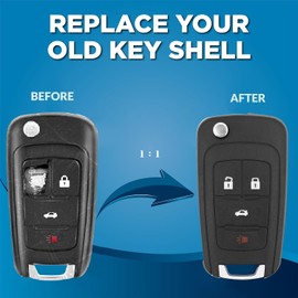 Flip Key Fob Replacement Fits for Chevy Cruze Equinox Camaro Impala 2010 2011 2012 2013 2014 2015 2016 2017 2018 2019 Malibu Sonic Buick Regal Verano Encore GMC Terrain Keyless Entry Remote(4 Buttons)