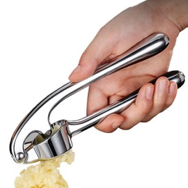 Garlic Press, Stainless Steel Garlic Press, Kitchen Garlic Press Crusher, Easy Squeeze and Clean,Rust-Proof and Sturdy, for Fresh Ginger and Garlic, Silver