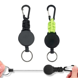 DMEEK 2-Piece Set Reel Keychain with Carabiner, Stretchable Reel Keychain, Multi-functional, Durable, Max Length 60cm, Anti-loss, Metal Wire, Hanging Name Tag, for Camping, Hiking, Fishing, Outdoor