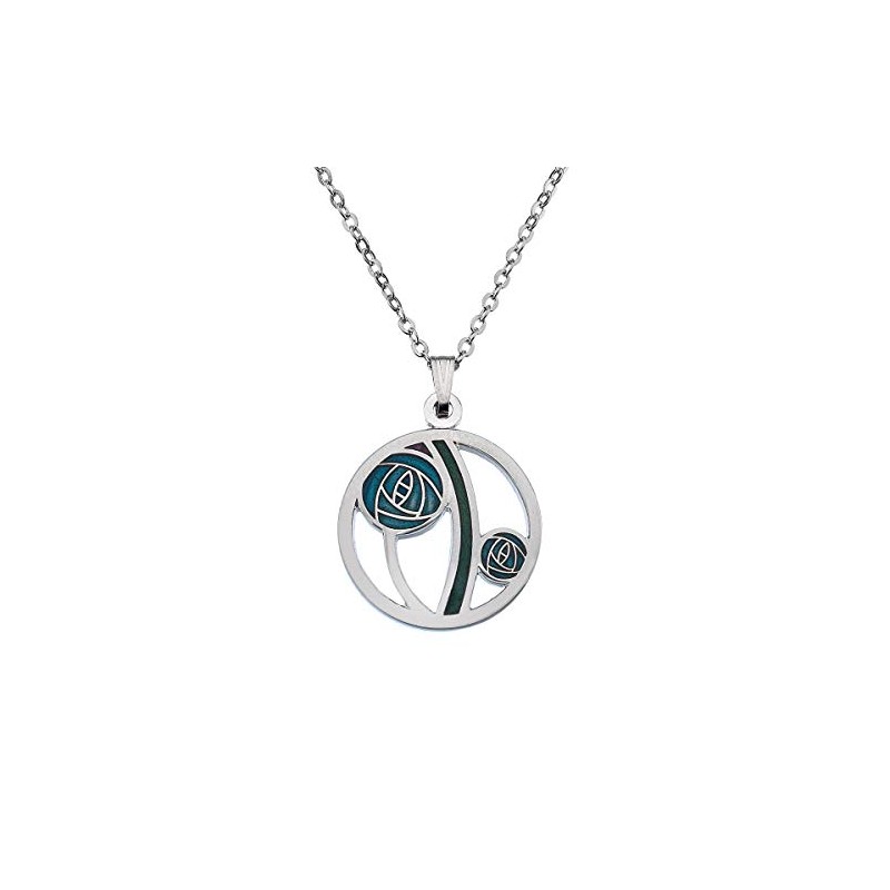 Rennie Mackintosh Inspired Round Enamelled 20mm Double Rose Necklace Pendant