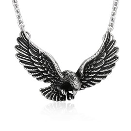 PEAS Punk Rock Stainless Steel Eagle Pendant Biker Necklace(Steel)