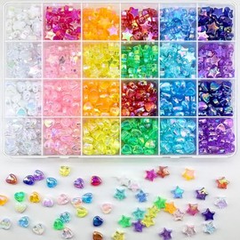 840 PIEZAS Cuentas de Acrílico en Forma de Corazón y Estrella para Hacer Joyas, Surtido de Cuentas de Acrílico Transparente en Colores AB, Cuentas Encantadoras Coloridas, Cuentas Sueltas, Espaciadores