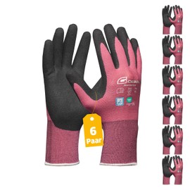 Gebol Master Flex Lady Work Gloves with PPU Nitrile Coating Nitrile Gloves Dermatologically Tested Gardening Gloves with Grip for Women Size XS (Size 6) Pink 6 Pairs Multipack
