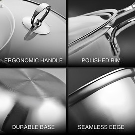 Stainless Steel Pan with Lid - Light & Thin Deep Saute Pan with Lid - Rapid Heating Stainless Steel Frying Pan Set - Sartenes de Acero Inoxidable -Multipurpose Steel Pans for Cooking - Deep Frying Pan