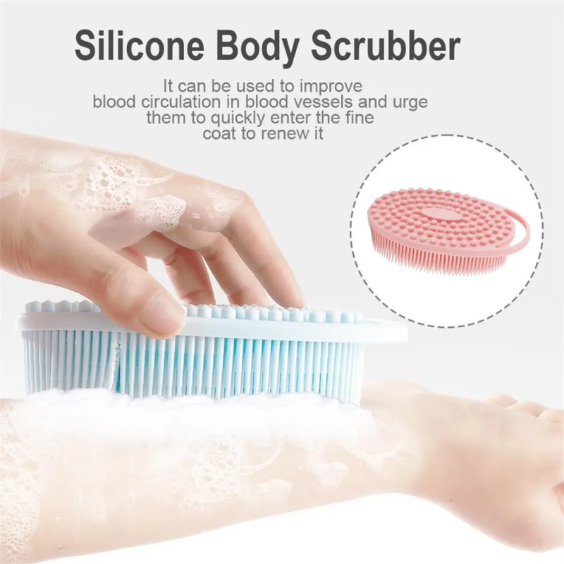 Cepillo Exfoliante De Silicona Para Ducha Con Cuerda Color Rosa