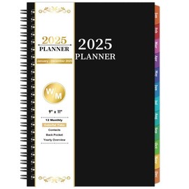 2025 Planner- Planner 2025, Jan.2025 - Dec. 2025, 6.3"×8.4", Weekly & Monthly Planner 2025, Colorful Tabs, Twin-wire Binding, Back Pocket - Black