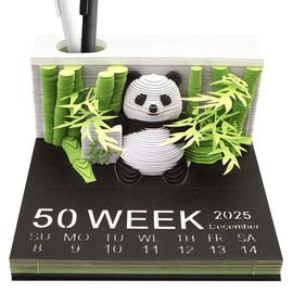 VOHESEA Panda Calendar 2025, 3D Calendar 2025, DIY Timepiece Calendar Tear Off, 3D Panda Art Pads, 3D Paper Carving Art Notepad Desk Decoration (A)