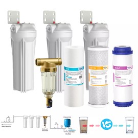 Universal 3-Stage Whole House Water Filter Housing Spin Down Pre-Filter Filtration 3/4"NPT