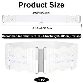 GORGECRAFT White Stretchy Belt for Women PU Leather Wide Elastic Waist Belts Vintage Adjustable Invisible No Show Cinch Cinch Belts with Silver Iron Buckles for Dresses Pants Coats Waistband Ladies,