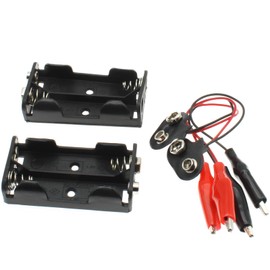 LBTODH 2Sets 2X 1.5V Battery Holder with T Type Wired Battery Alligator Clip Standard Snap Connector kit 3V Thicken Plastic Battery Case