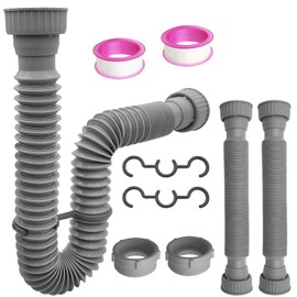 2-Pack Flexible Sink Drain Pipes with P-Trap - With Compatibility for Both 1 1/4" and 1 1/2" Sink Openings, Fit For Kitchen and Bathroom Sink, The Silicone Nut Leak-Proof