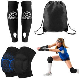 Rodilleras De Voleibol Y Mangas De Brazo De Voleibol 3pcs, Accesorios de voleibol, 2 Pares Rodilleras Voleibo y Mangas Voleibol y Mochila unisex con cordón, Adecuado Para Voleibol, Tenis, Ciclismo, MontañIsmo, etc (L/Adulto)
