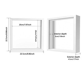 Leylve 3D Picture Frame for Filling, 20 x 20 cm, 3D Object Frame Deep 3 cm, Deep Picture Frame for Filling Photos, Bouquets, Drawings, Memorabilia, DIY Artwork, Medals (White)