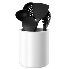 Allybyme Utensil Holder Kitchen Utensil Holder for Countertop, Ceramic Cooking Utensil Holder for Kitchen Counter, Large Modern Spatula Holder Utensil Organizer Kitchen Decor, 6.5”H x 5.5”D White