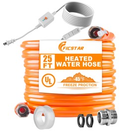 Ficstar 25FT Heated Water Hose for RV, Heated Drinking Water Hose Antifreeze to -45°F, 5/8" I.D.Heated Hose with 3/4" GHT Adapter, Lead and BPA Free,No Odor
