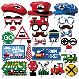 25 Pc Train Photo Booth Props, Vintage Car Driver Decorative Props, Fun Train Railway Track Selfie Props, Traffic Signs Party Supplies