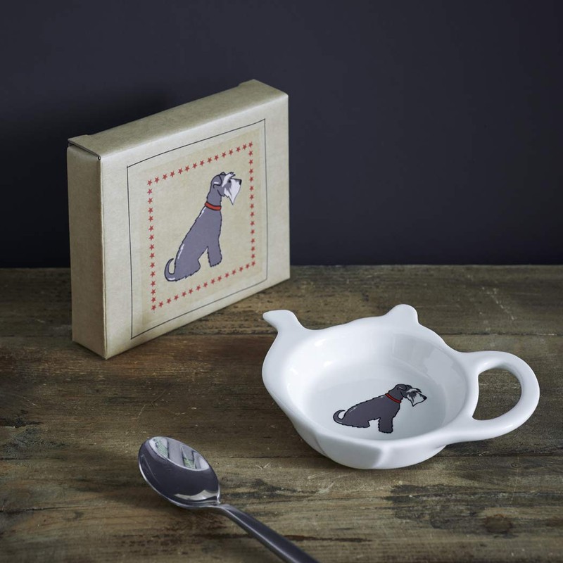 Sweet William Teabag Dish, Teapot Shape, Schnauzer Grey