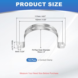 PATIKIL Saddle Band 75mm Inner Diameter 2 Hole Pipe Fixing Hardware 304 Stainless Steel Saddle Band for Plumbing Parts Pipe Cable Wire Fixing 12pcs