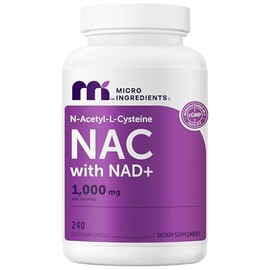 Micro Ingredients NAC con NAD+ 1,000 mg por porción, 240 cápsulas vegetarianas | N-acetil-L-cisteína 2 en 1 con nicotinamida adenina dinucleótido | Si