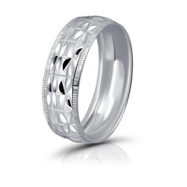 Hoops & Loops 925 Sterling Silver Diamond-cut Wedding Bridal Anniversary 6.5mm Wide Thick Band Ring for Women Men, Silver Size 8