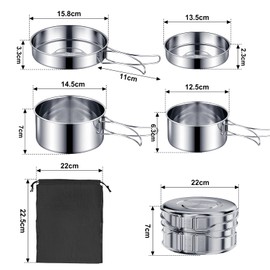 Logei Camping Cookware Set, Camping Crockery Set, 304 Stainless Steel Cooking Pot with Pan, Outdoor Cookware, Portable Camping Tableware Set, Foldable Cutlery, Outdoor Pot Set, Stackable Picnic Pot