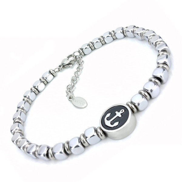 SAGA GIOIELLI® Men's Quadrell Steel Anchor Bracelet, 18 cm, Stainless