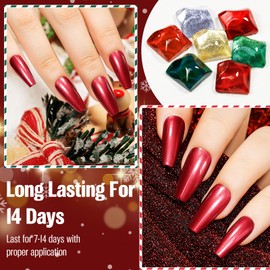 vieafenti Christmas Nail Polish Glitter Red 15ml, Quick Drying Nail Polish Regular Lacquer Aurora Long-Lasting Air Dry Long-Lasting Oil-Base Manicure DIY Salon for Ladies