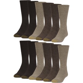GOLDTOE Men's Harrington Crew Socks, Multipairs, Taupe Marl/Khaki Marl/Brown (12-Pairs), Large