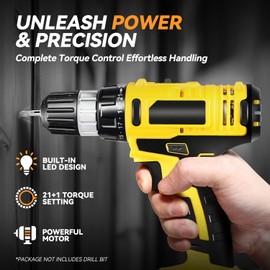 Auto Dynasty 18V 21+1 Torque Setting Cordless Drill Set 0-400/1350 RPM 2-Speed Power Electric Drill Kit with LED Light, 3/8'' Keyless Chuck 1300mAh for Wood, Metal and Plastic, Yellow