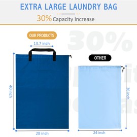 Isink Laundry Bag, 28" x 40" Extra Large Heavy Duty Laundry Bag With Handles, Travel Laundry Bag for Dirty Clothes, Laundry Bag for Traveling, Dirty Clothes Travel Bag, Laundry Bag for Camp (Blue)