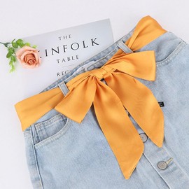 Long Thin Skinny Scarf Satin Neckerchief Ribbon Tie Waist Belt for Women (yellow)
