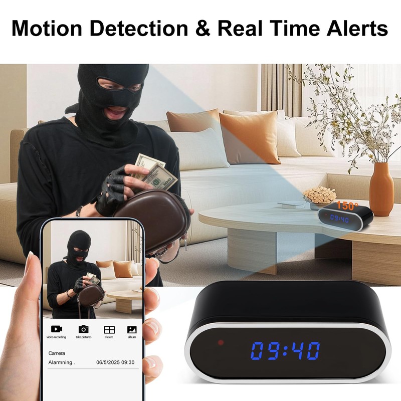 Clock Camera,1080P Mini Portable Cameras Nanny Can Video Recorder with