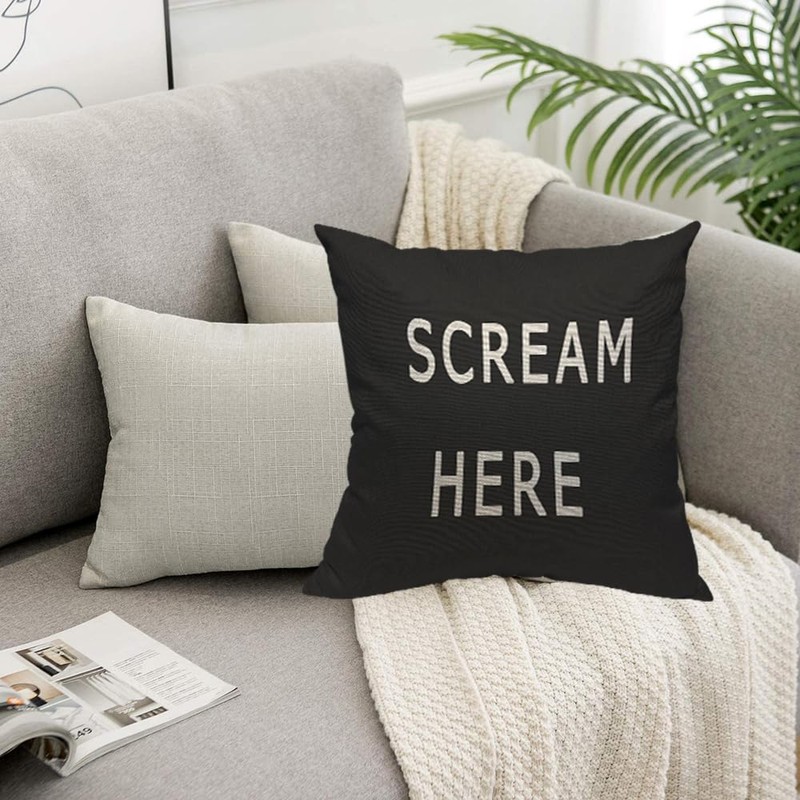 TKS MITLAN Scream Here Pillow Cover 18x18 inch Black White